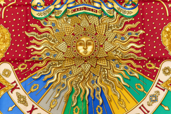 Hermes Silk Scarf Carre 90 "CARPE DIEM" Yellow Silk Scarf - Image 4