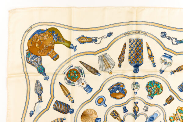 Hermes Silk Scarf Carre 90 "Qu'Importe Le Flacon" White Silk Scarf - Image 2