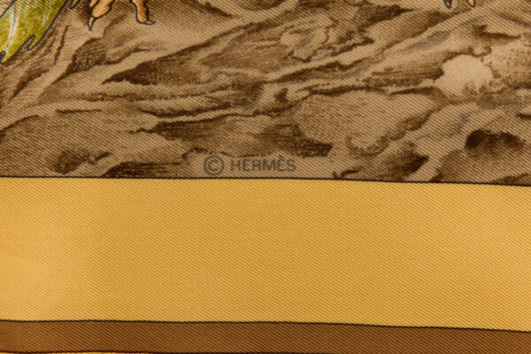 Hermes Silk Scarf Carre 90 "Casse Noisette Squirrel" Yellow Silk Scarf - Image 7