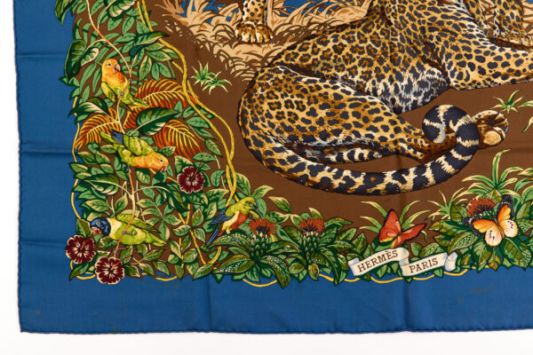Hermes Silk Scarf Carre 90 "JUNGLE LOVE" Blue Silk Scarf - Image 5