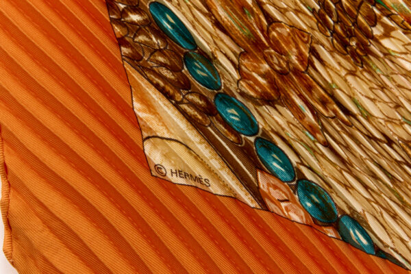 Hermes Silk Scarf Carre 90 "Rocaille" Orange Silk Pleats Scarf - Image 7