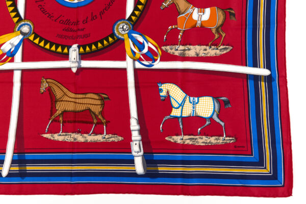 Hermes Silk Scarf Carre 90 "Couvertures et Tenues de Jour" Blue Silk Scarf - Image 6