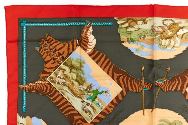 Hermes Silk Scarf Carre 90 "La Chasse en Afrique" Red Silk Scarf - Image 2
