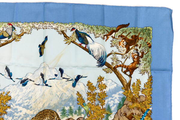 Bad! Hermes Silk Scarf Carre 90 "SICHUAN" Blue Silk Scarf (B-C) - Image 3