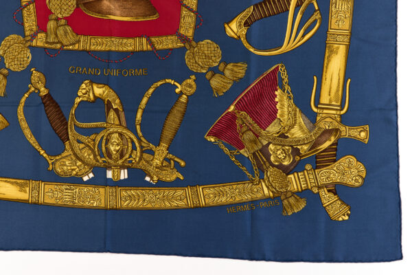 Hermes Silk Scarf Carre 90 "GRAND UNIFORME" Blue Silk Scarf - Image 6