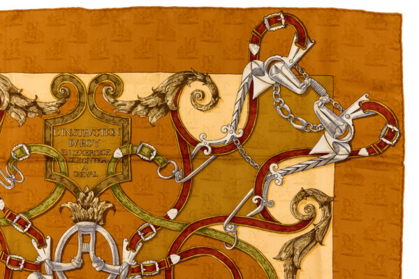 Hermes Silk Scarf Carre 90 "L'INSTRUCTION DU ROY" Brown Silk Scarf - Image 3