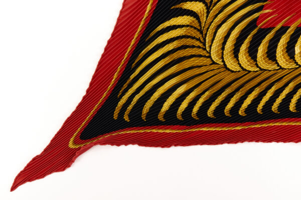 Hermes Silk Scarf Carre 90 "Tiger Royal" Red Silk Pleats Scarf - Image 5