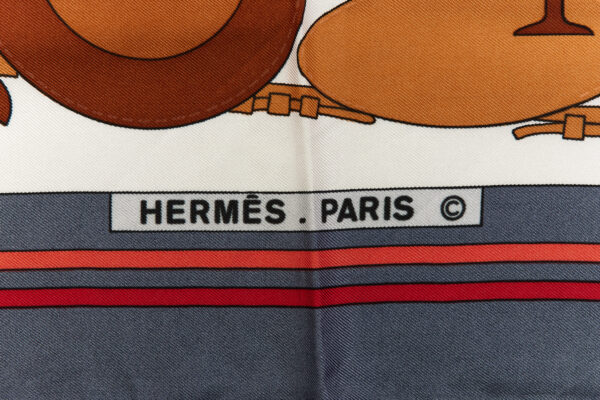 Hermes Silk Scarf Carre 90 "BRIDE ET FRONTAUX" Blue Silk Scarf - Image 7