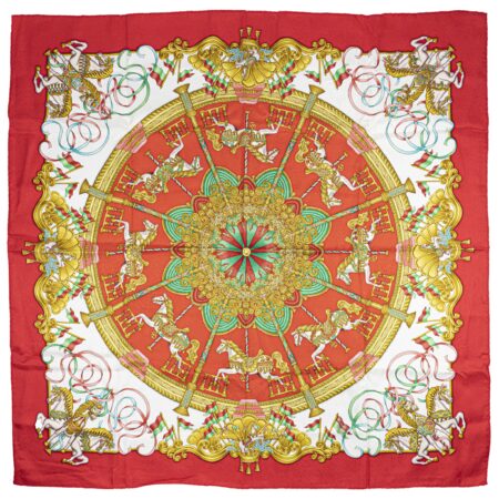 Hermes Scarf 90 "Luna Park" Red 100% Silk Scarf 35"