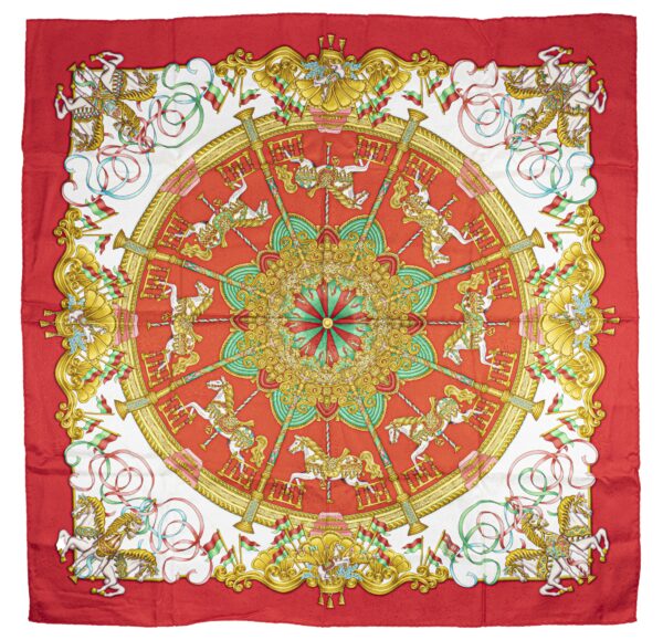 Hermes Scarf 90 "Luna Park" Red 100% Silk Scarf 35"