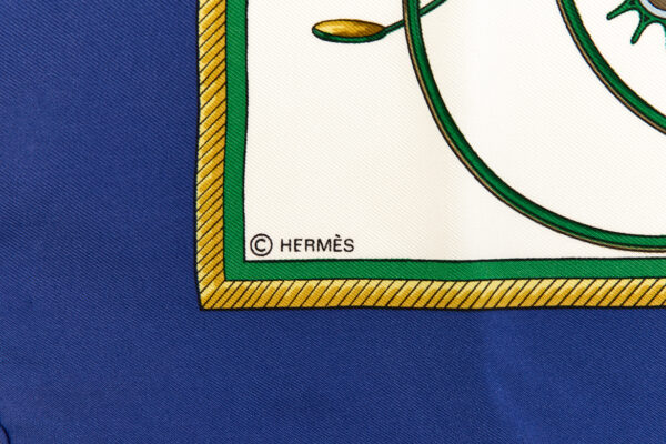 Hermes Silk Scarf Carre 90 "Les Voitures a Transformation" Blue Silk Scarf - Image 7