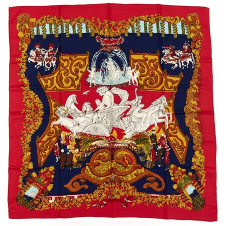Hermes Silk Scarf Carre 90 "LE PARADIS DU ROY" Red Silk Scarf