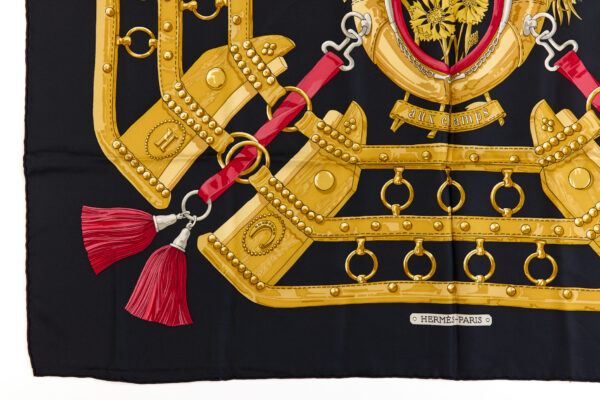 Hermes Silk Scarf Carre 90 "aux champs" Black Silk Scarf - Image 5