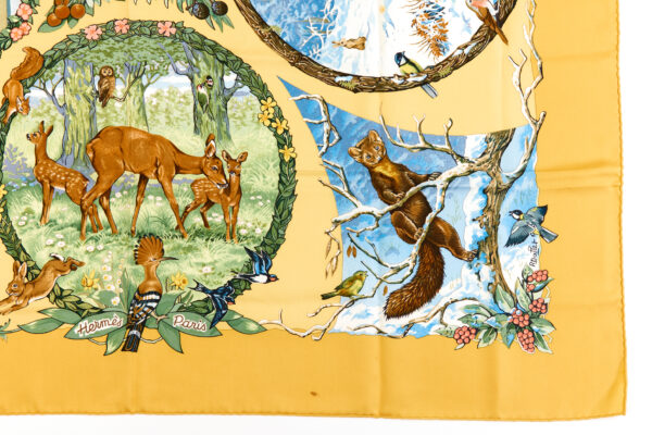 Hermes Silk Scarf Carre 90 "Les Quatre Saisons" Yellow Silk Scarf - Image 6