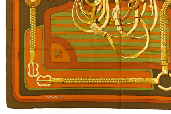 Hermes Silk Scarf Carre 90 "Coaching" Brown Silk Scarf - Image 5