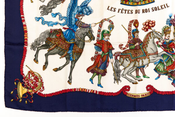 Hermes Silk Scarf Carre 90 "Les Fetes du Roi Soleil" Blue Silk Scarf - Image 5