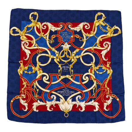 Hermes Silk Scarf Carre 90 "L'INSTRUCTION DU ROY" Blue Silk Scarf
