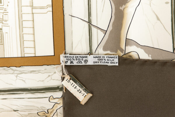 Hermes Silk Scarf Carre 90 "LA FONTAINE DE BARTHOLDI" Brown Silk Scarf - Image 8