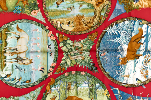 Hermes Silk Scarf Carre 90 "Les Quatre Saisons" Red Silk Scarf - Image 4