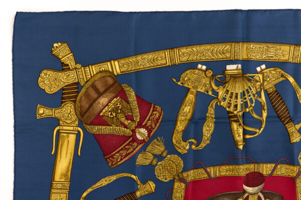 Hermes Silk Scarf Carre 90 "GRAND UNIFORME" Blue Silk Scarf - Image 2