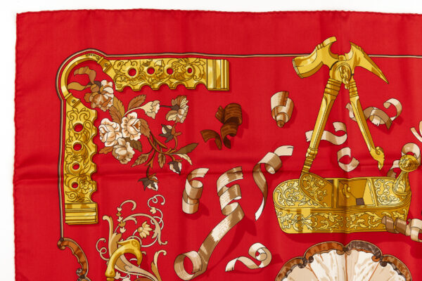 Hermes Silk Scarf Carre 90 "Copeaux" Red Silk Scarf - Image 2