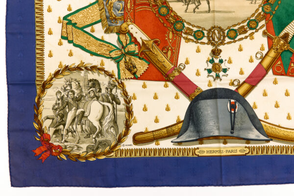 Hermes Silk Scarf Carre 90 "NAPOLEON" Blue Silk Scarf (B-) - Image 5
