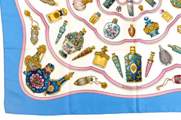 Hermes Silk Scarf Carre 90 "Qu Importe Le Flacon" Blue Silk Scarf - Image 5