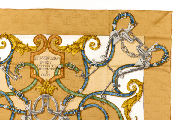 Hermes Silk Scarf Carre 90 "L'INSTRUCTION DU ROY" Yellow Silk Scarf - Image 3