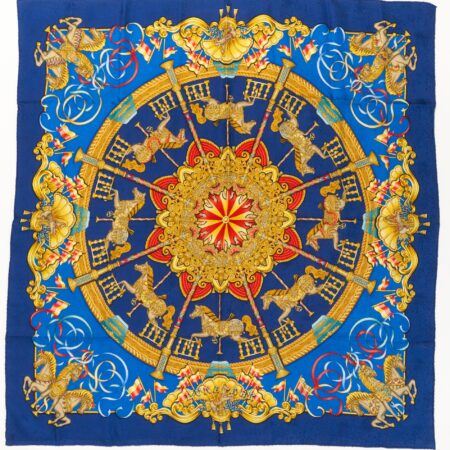 Hermes Scarf 90 "Luna Park" Blue 100% Silk Scarf 35"