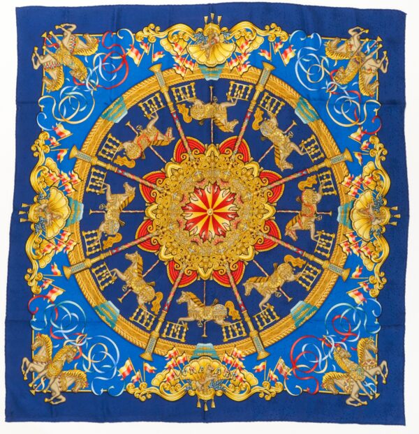 Hermes Scarf 90 "Luna Park" Blue 100% Silk Scarf 35"