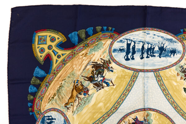 Hermes Silk Scarf Carre 90 "CAVALIERS PEULS" Blue Silk Scarf - Image 2