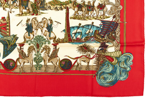 Hermes Silk Scarf Carre 90 "Au FIL de la SOIE" Red Silk Scarf - Image 6