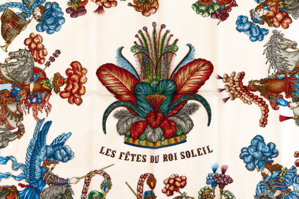 Hermes Silk Scarf Carre 90 "Les Fetes du Roi Soleil" Blue Silk Scarf - Image 4