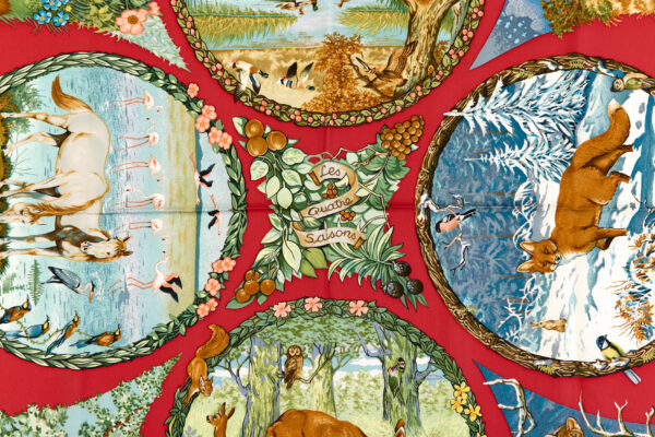 Hermes Silk Scarf Carre 90 "Les Quatre Saisons" Red Silk Scarf - Image 4