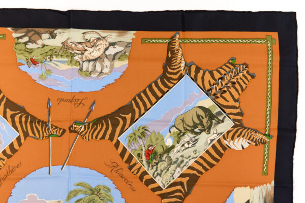 Hermes Silk Scarf Carre 90 "La Chasse en Afrique" Orange Silk Scarf - Image 3