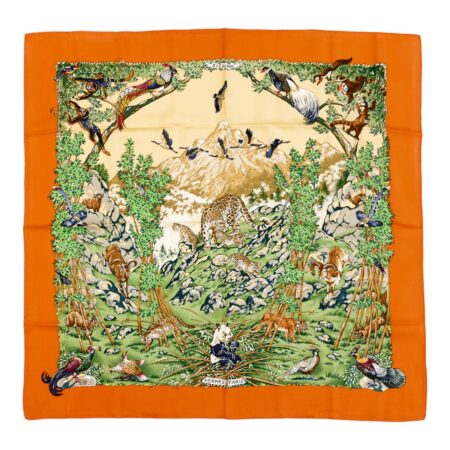 Hermes Silk Scarf Carre 90 "SICHUAN" Orange Silk Scarf
