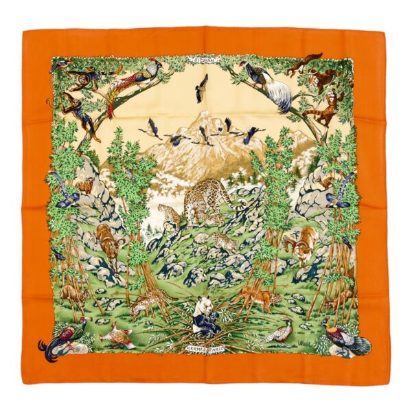 Hermes Silk Scarf Carre 90 "SICHUAN" Orange Silk Scarf