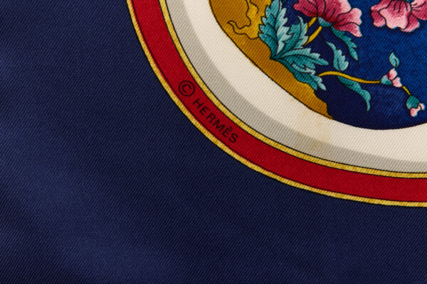 Hermes Silk Scarf Carre 90 "Qu'Importe Le Flacon" Blue Silk Scarf - Image 7