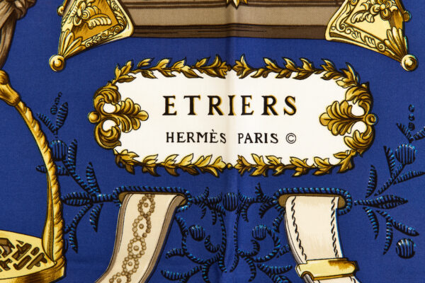 Hermes Silk Scarf Carre 90 "ETRIERS" Blue Silk Scarf - Image 7