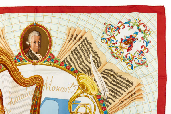 Hermes Silk Scarf Carre 90 "Wolfgang Amadeus Mozart" Red Silk Scarf - Image 3
