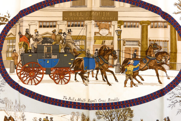 Hermes Silk Scarf Carre 90 "The Bull & Mouth Regent's Circus Piccadilly" Red Silk Scarf - Image 4