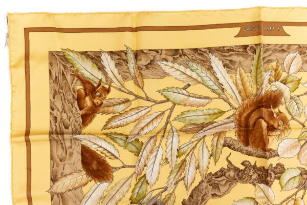 Hermes Silk Scarf Carre 90 "Casse Noisette Squirrel" Yellow Silk Scarf - Image 2