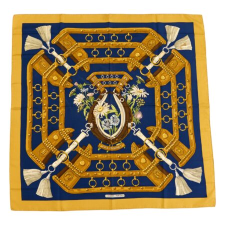 Hermes Silk Scarf Carre 90 "aux champs" Yellow Silk Scarf