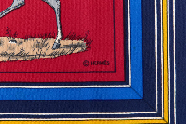 Hermes Silk Scarf Carre 90 "Couvertures et Tenues de Jour" Red Silk Scarf - Image 7