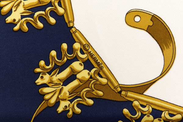 Hermes Silk Scarf Carre 90 "LES CAVALIERS D’OR" Blue Silk Scarf - Image 7