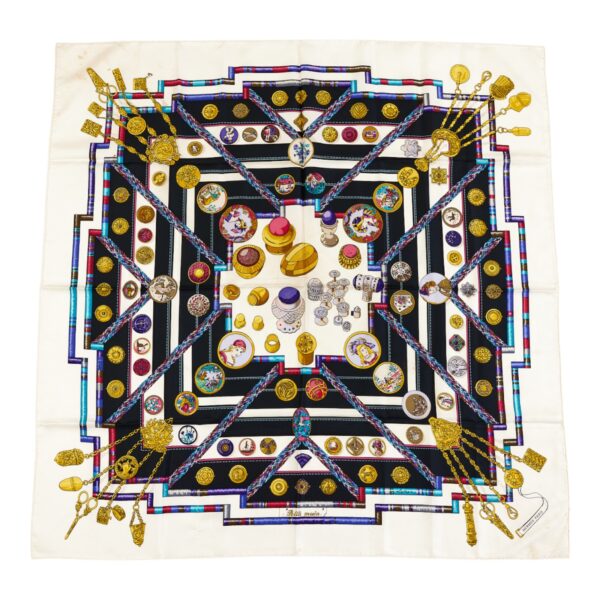 Hermes Silk Scarf Carre 90 "Petite Main" White Silk Scarf