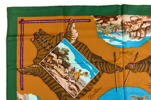 Hermes Silk Scarf Carre 90 "La Chasse en Afrique" Green Silk Scarf - Image 2