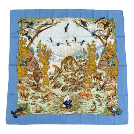 Bad! Hermes Silk Scarf Carre 90 "SICHUAN" Blue Silk Scarf (B-C)