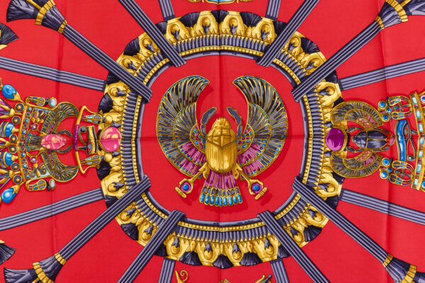 Hermes Silk Scarf Carre 90 "Scarab, Egypt," Pink Silk Scarf - Image 4