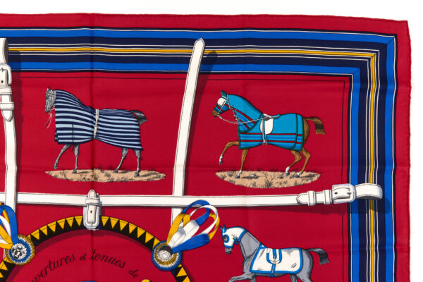 Hermes Silk Scarf Carre 90 "Couvertures et Tenues de Jour" Red Silk Scarf - Image 3